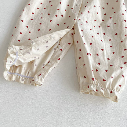 Autumn Arrival Baby Girls Long Sleeves Hearts Pattern Rompers