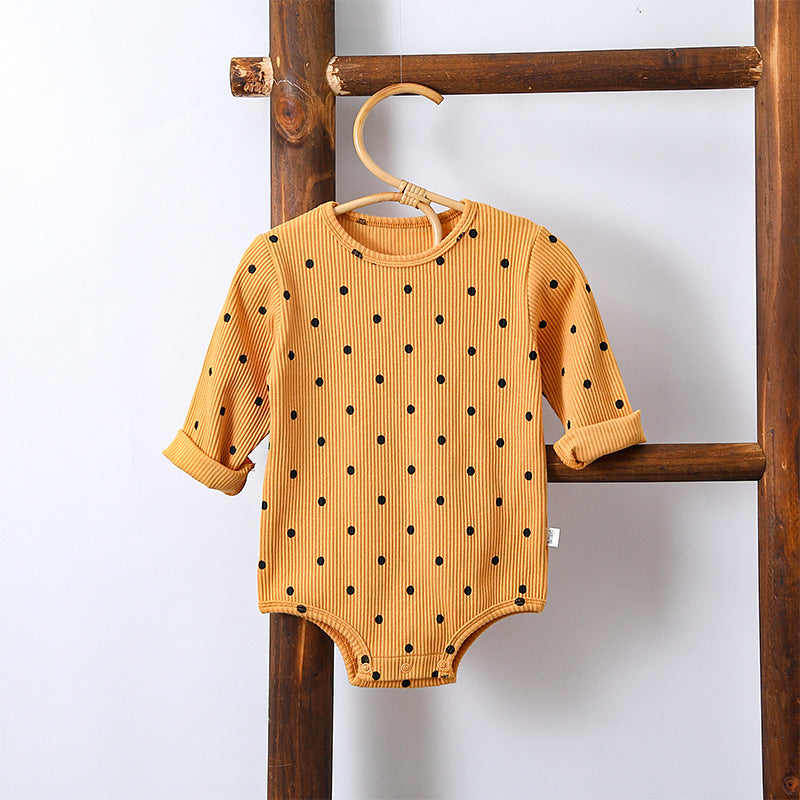 Spring Northern European Style Dots Print Crew Neck Comfy Onesies/Romper