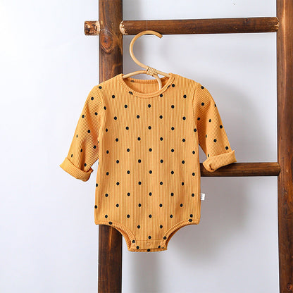 Spring Northern European Style Dots Print Crew Neck Comfy Onesies/Romper