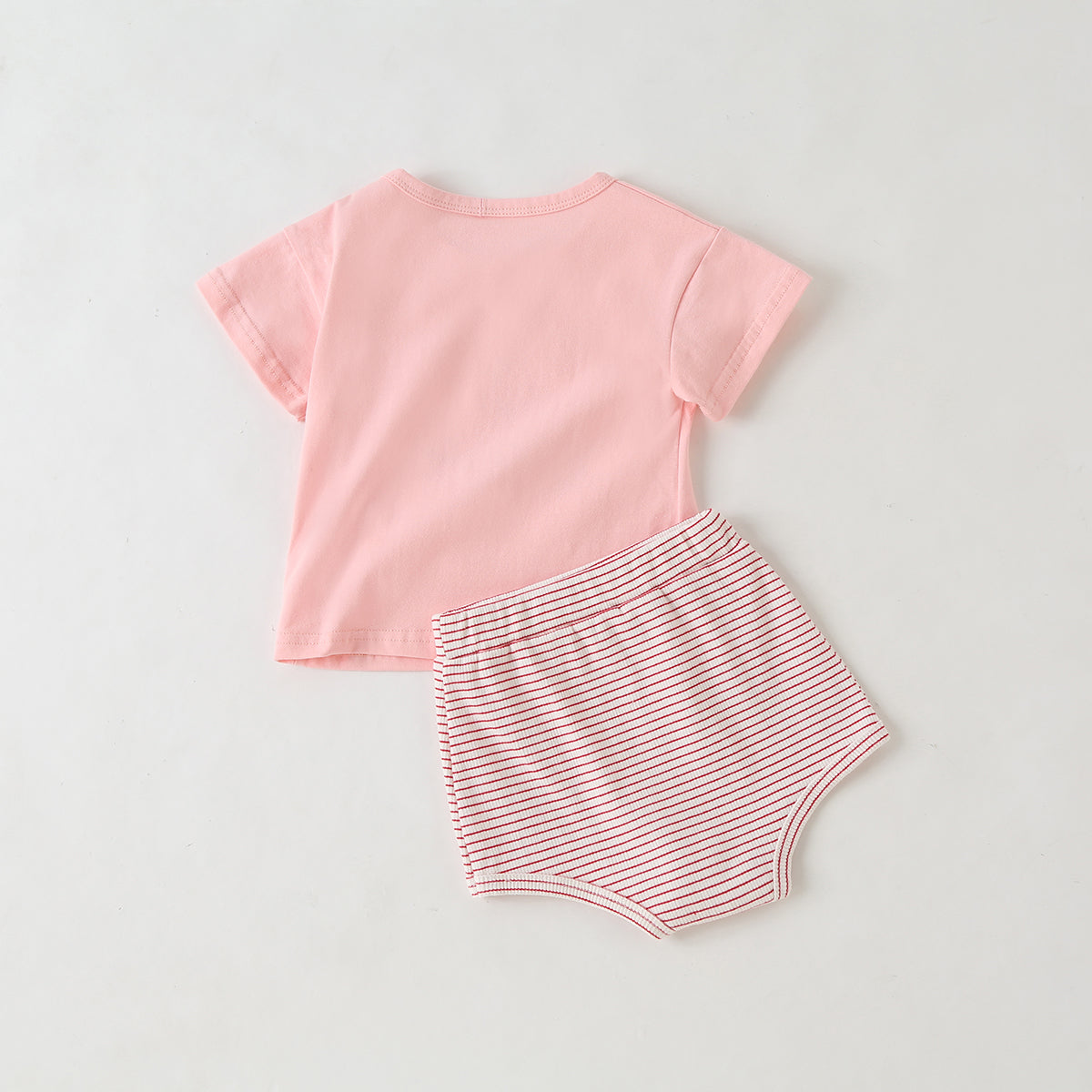 Baby Girl Fruit Pattern Short Sleeve Tops Combo Striped Graphic Triangle Shorts 1 Pieces Sets