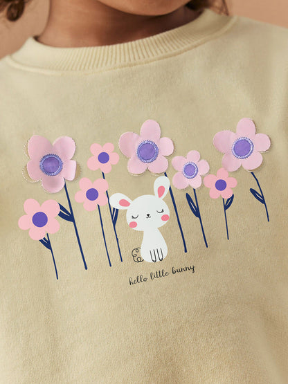 Autumn Warm Baby Kids Girls Cartoon Rabbit And Flowers Pattern Pullover Clothing Long Sleeves Top Sweatshirt-4