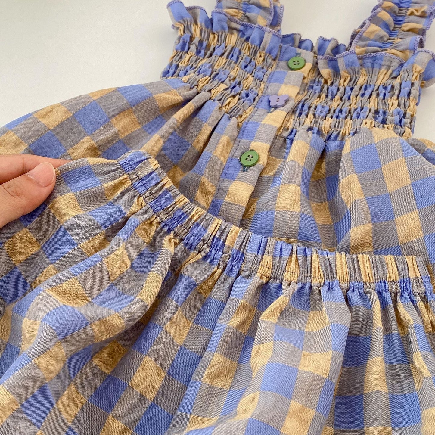 Baby Plaid Pattern Sling Blouses With Shorts Summer Sets