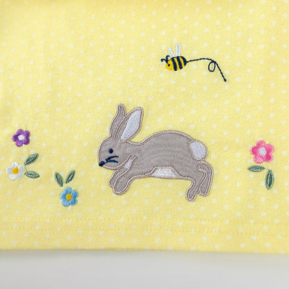 Autumn Arrival Cartoon Rabbits and Flowers Pattern Long Sleeves Crew Neck Dress for Stylish Girls