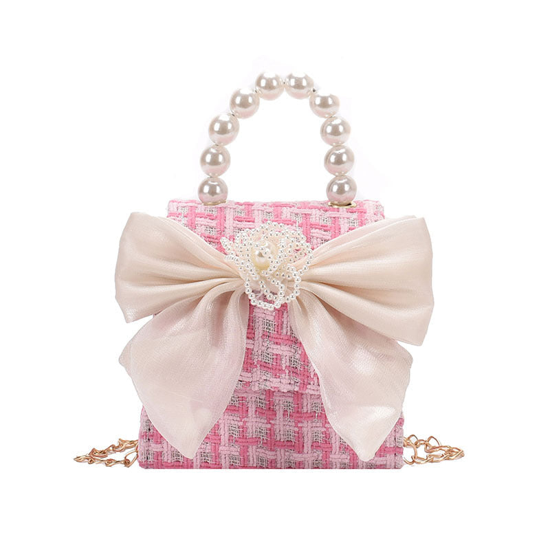 Stylish Carry-On Girls’ Portable Beaded Crossbody Handbag With Bow