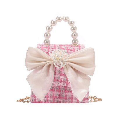 Stylish Carry-On Girls’ Portable Beaded Crossbody Handbag With Bow