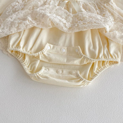 Autumn Arrival Baby Girls Long Sleeves Flowers Pattern Tulle Patchwork Onesies