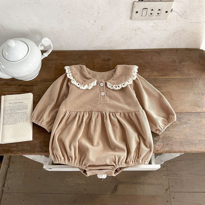 Baby Girls Pure Cotton Lace Collar Long Sleeves Corduroy Onesie