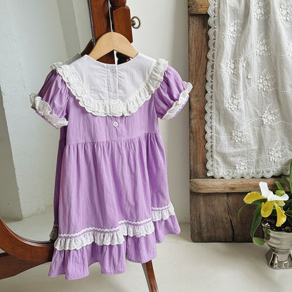 New Arrival Summer Baby Kids Girls Short Sleeves Noble Princess Dress