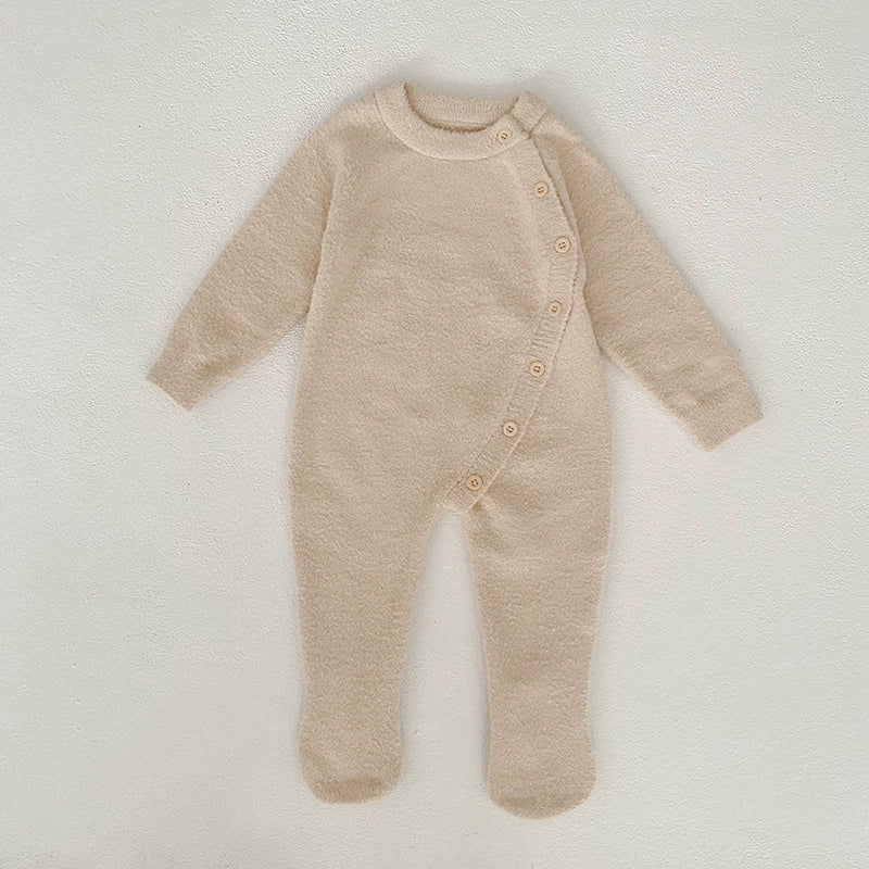 Autumn and Winter Arrival Unisex Baby’s Solid Color Crew Neck Fluffy Rompers