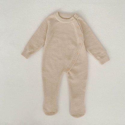 Autumn and Winter Arrival Unisex Baby’s Solid Color Crew Neck Fluffy Rompers