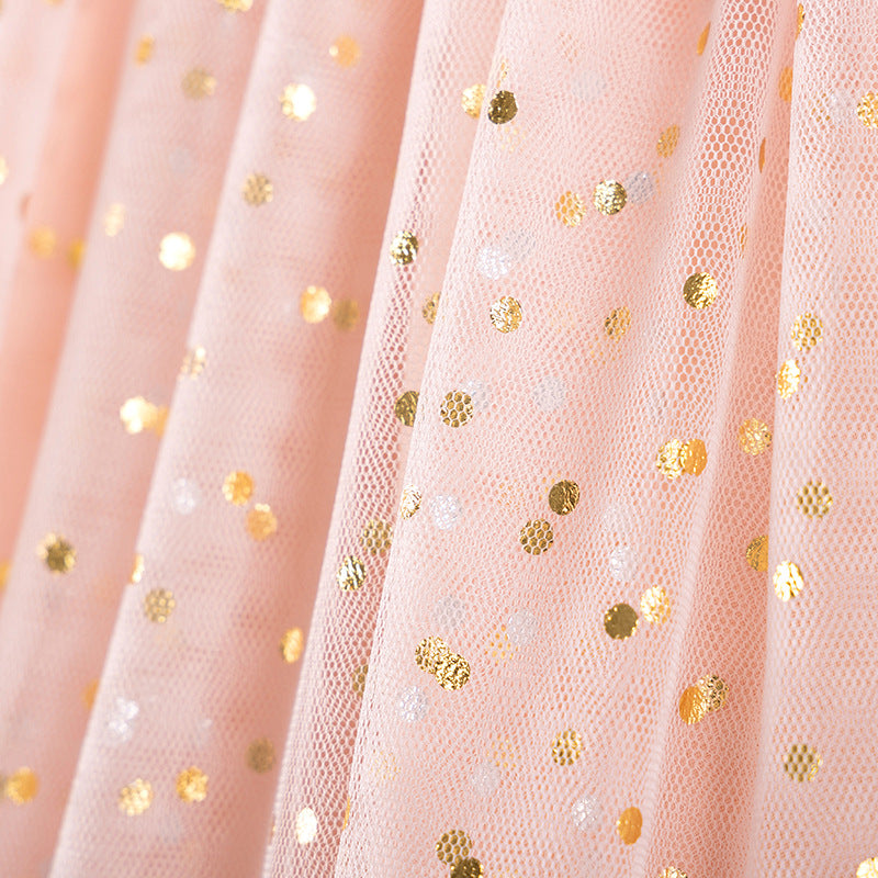 Autumn and Spring Arrival Princess Cartoon Pattern Long Sleeves Tulle Patchwork Dress for Stylish Girls