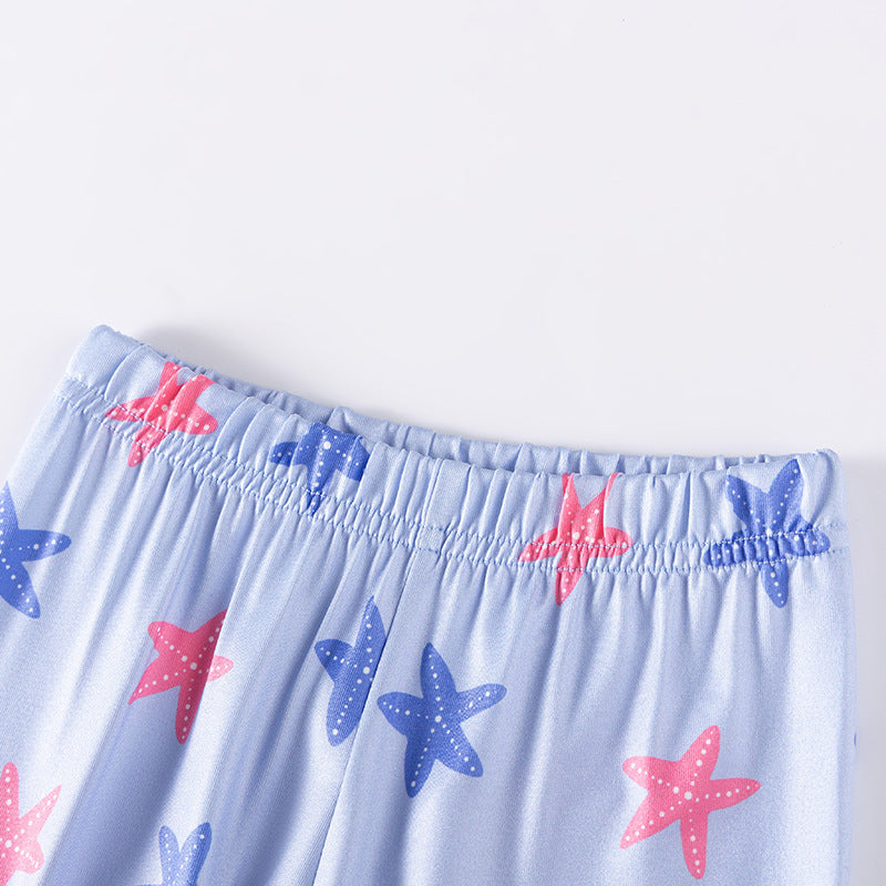 Spring and Autumn Baby Kids Girls Marine Cartoon Pattern Long Sleeves Top and Pants Casual Pajamas Clothing Set