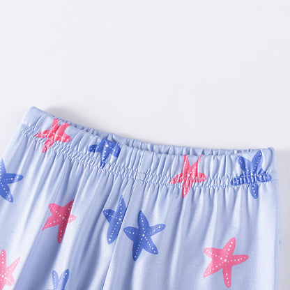 Spring and Autumn Baby Kids Girls Marine Cartoon Pattern Long Sleeves Top and Pants Casual Pajamas Clothing Set