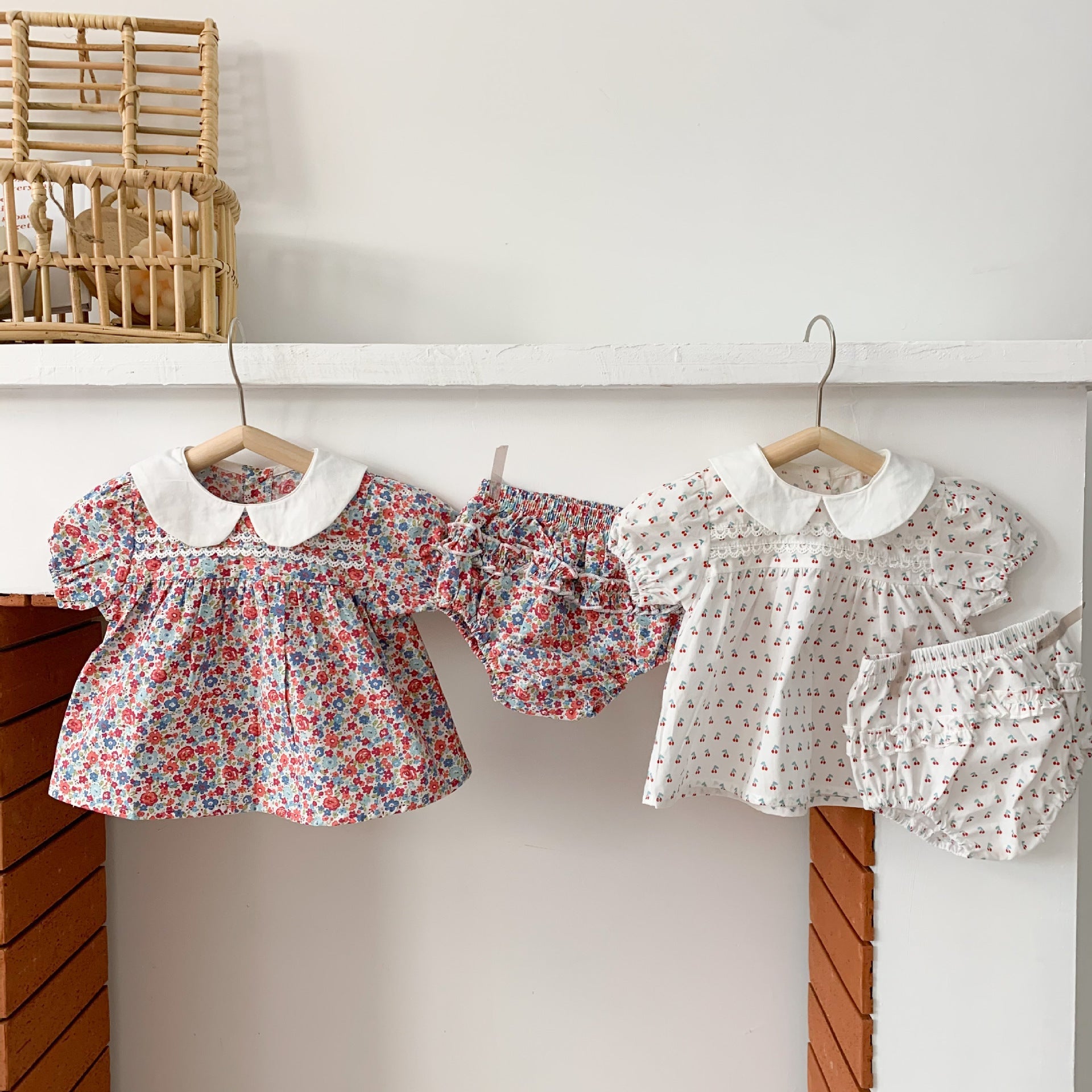 Baby Girl Doll Collar Floral Print Dress Combo Floral Print Shorts In Sets Summer Outfit Wearing-3