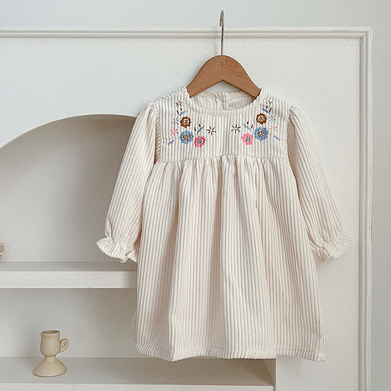 Baby Onesies or Dress For Girls With Long Sleeves And Embroidered Flowers