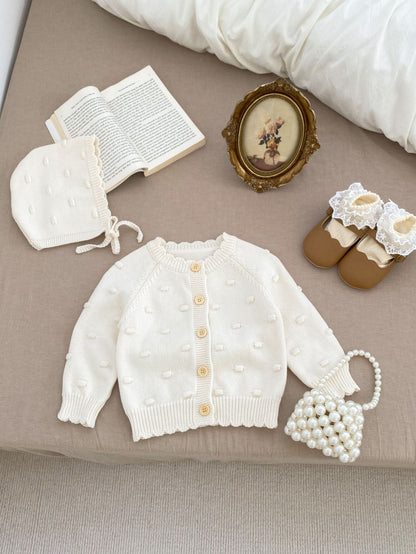 Autumn Arrival Baby Kids Girls Comfortable Solid Color Jacquard Pattern Knitted Long Sleeves Cardigan-3