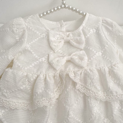 Spring Arrival Baby Girls Long Sleeves Floral Embroidered Bodysuits Onesies