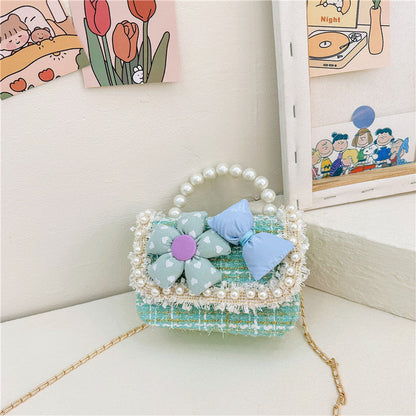 Fashionable And Versatile Carry-On Girls’ Portable 3D Flower And Bow Canvas Crossbody Handbag