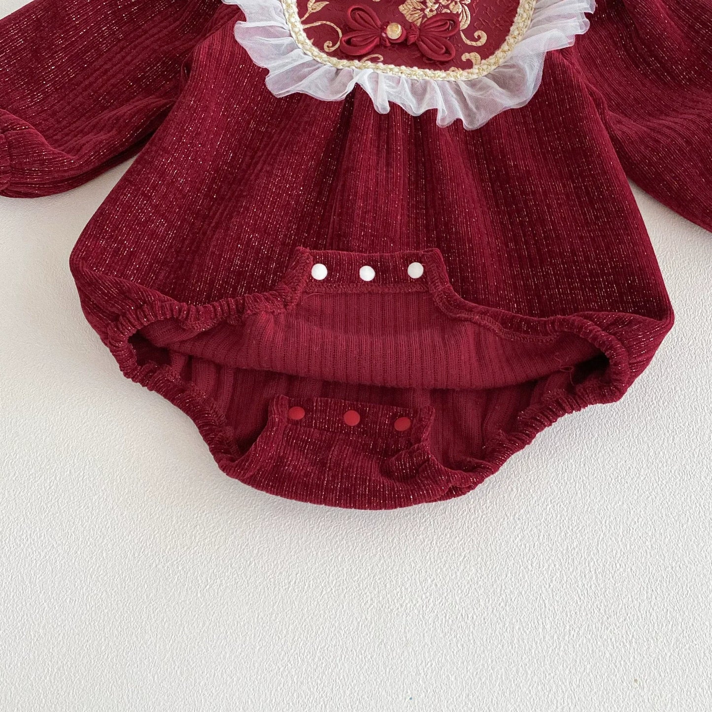 Autumn Arrival Baby Girls Long Sleeves Vintage Flowers Pattern Red Onesies