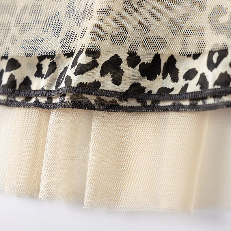 Autumn and Spring Arrival Princess Animals Pattern Long Sleeves Tulle Decorated Dress for Stylish Girls