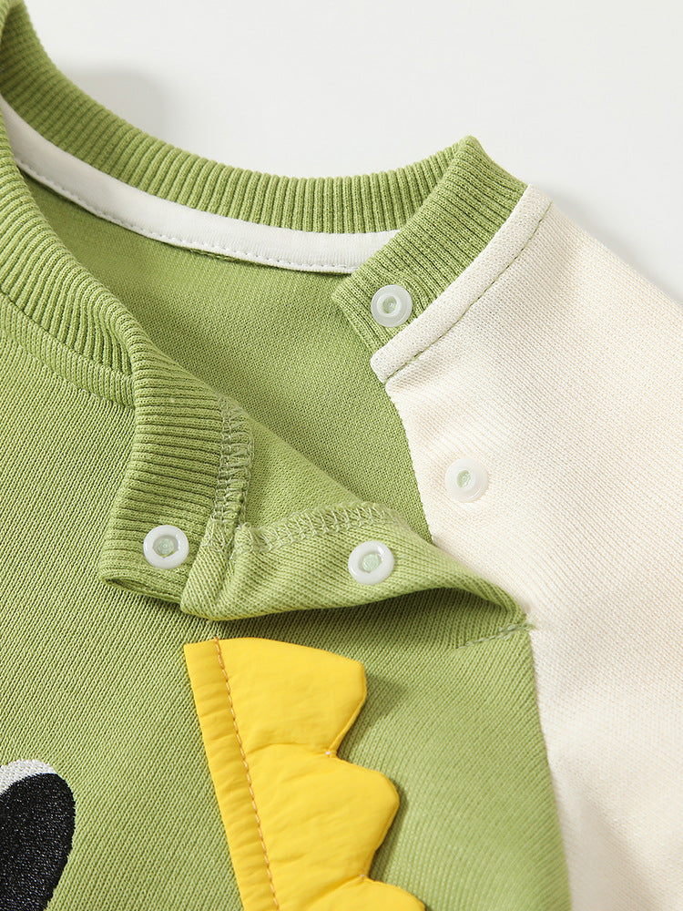 Spring Arrival Baby Cartoon Dragon Pattern Color Patchwork Romper