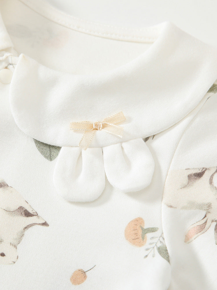 Spring New Arrival Baby Girls Flowers and Rabbits Pattern Romper with Cute Collar