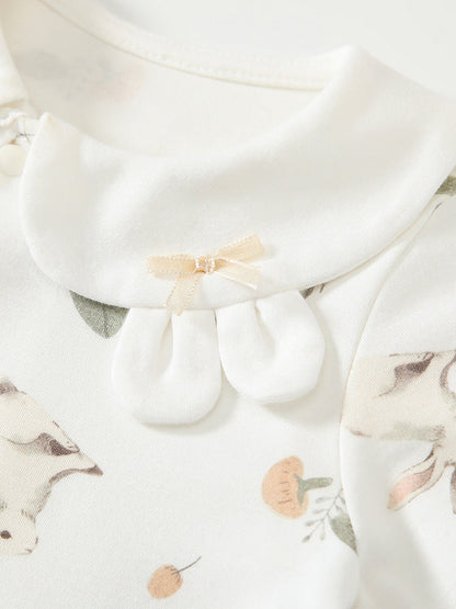 Spring New Arrival Baby Girls Flowers and Rabbits Pattern Romper with Cute Collar
