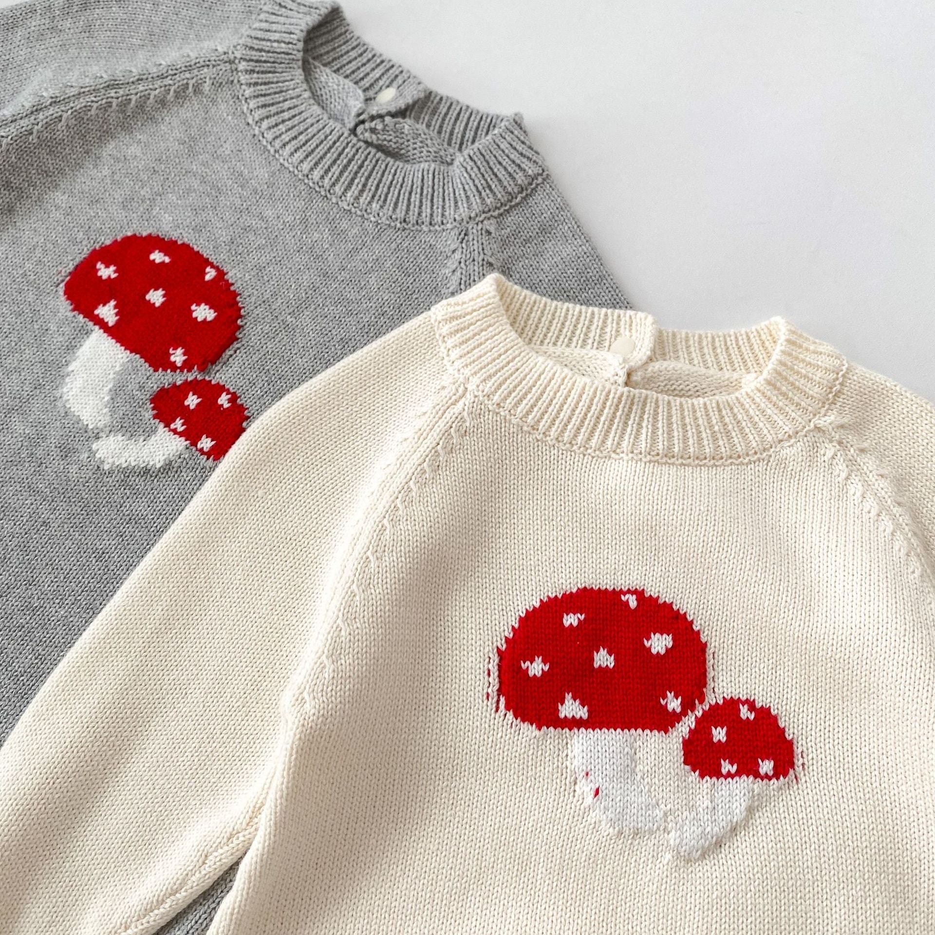 Arrival Autumn Baby Unisex Long Sleeves Mushrooms Jacquard Pattern Knitted Onesies-4