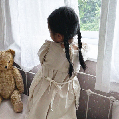 Spring Baby Girls Solid Color Square Neck Princess Dress