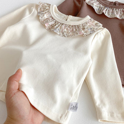 Autumn Arrival Baby Girls Flowers Pattern Collar Long Sleeves Top