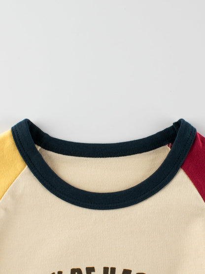 Arrival Kids Girls Cartoon Print Crew Neck Long Sleeves Color Patchwork Top-3