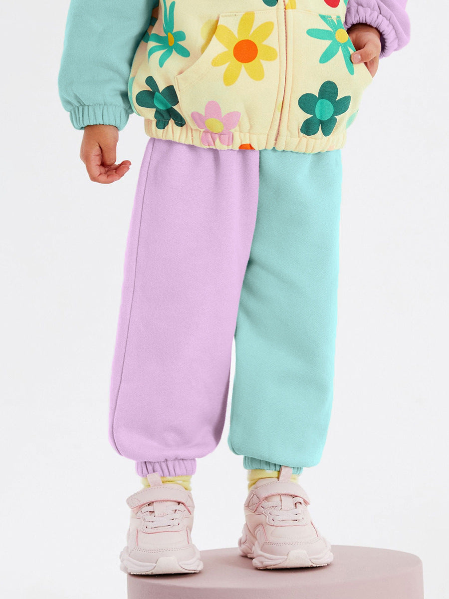 High Quality Spring And Autumn Girls Colorful Flowers Pattern Color Patchwork Long Sleeves Top Hoodie And Pants Clothing Set-4