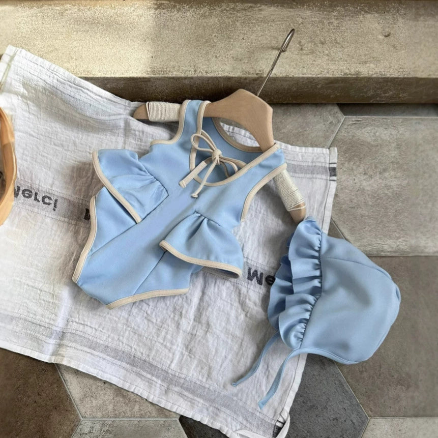 Arrival Baby Girl Color Patchwork Sleeveless Swimwear With Hats