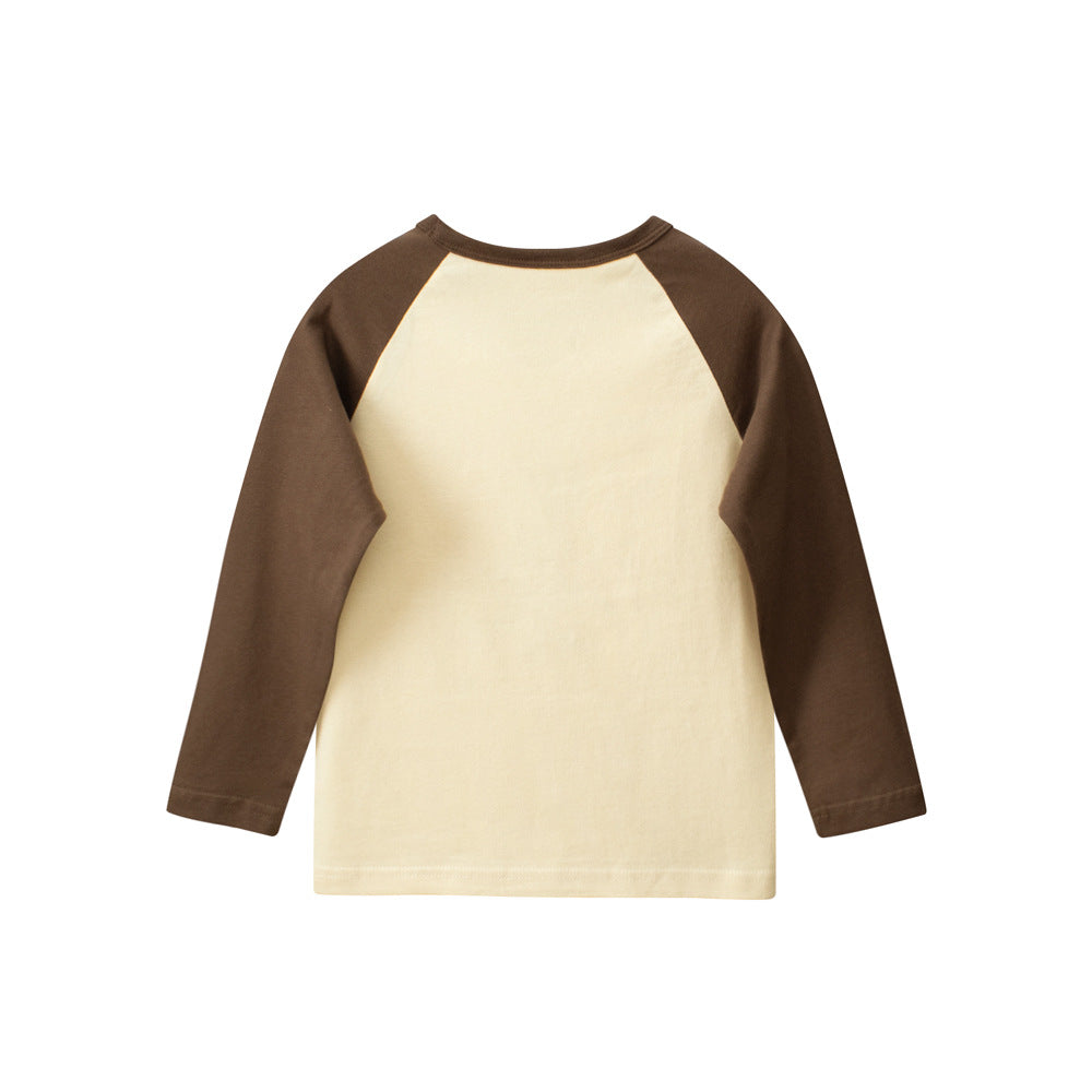 Autumn Baby Kids Boys Letters and Dinosaur Print Color Patchwork Long Sleeves Crew Neck Base Top Shirt-2