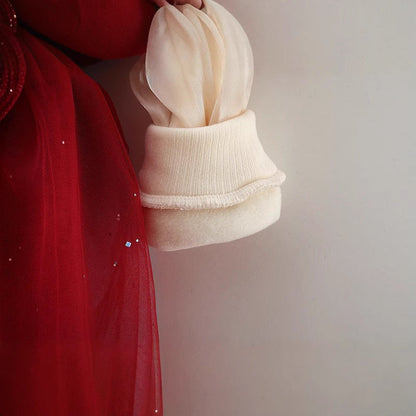 Autumn and Winter Arrival Baby Girls Long Sleeves Crew Neck Top and Rabbit Design Dress