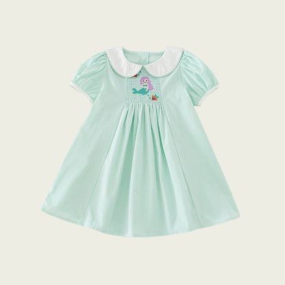 New Arrival Summer Baby Kids Girls Short Sleeves Mermaid Embroidery Dress
