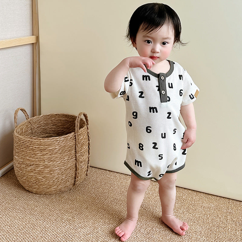 Baby Unisex Letters Pattern Round Neck Short-Sleeve Onesies In Summer