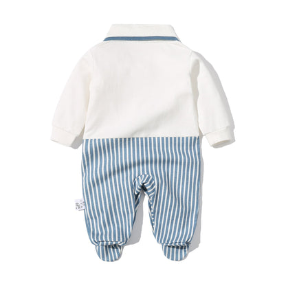 Baby Boy Striped Patchwork Pattern Tie Dye Design Lapel Convered Jumpsuit