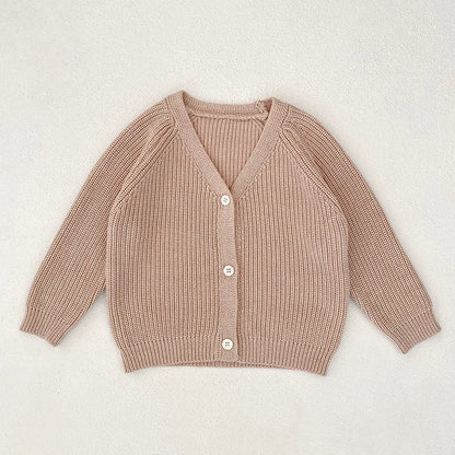 Autumn Arrival Baby Kids Unisex Comfortable Solid Color Knitted Long Sleeves V Neck Cardigan-3