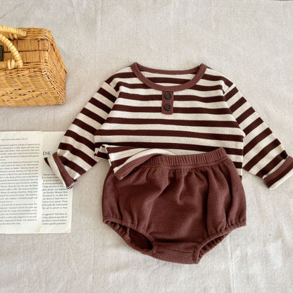 Baby Striped Pattern Long Sleeve Tops & Triangle Shorts 1 Pieces Sets