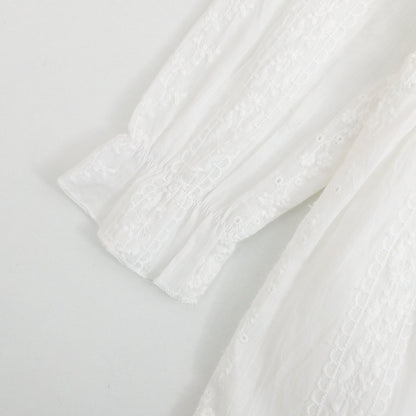 Baby Girl Solid Color White Mesh Embroidered Pattern Long Sleeve Dress