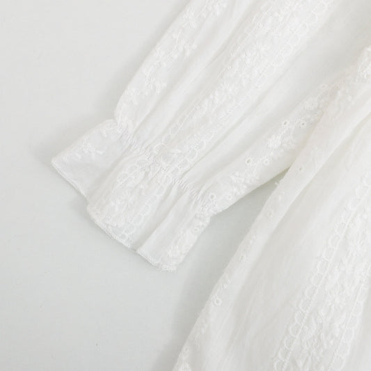 Baby Girl Solid Color White Mesh Embroidered Pattern Long Sleeve Dress