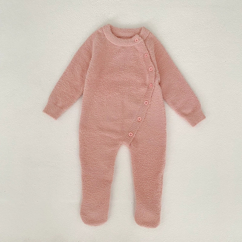 Autumn and Winter Arrival Unisex Baby’s Solid Color Crew Neck Fluffy Rompers