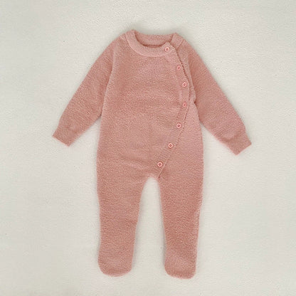 Autumn and Winter Arrival Unisex Baby’s Solid Color Crew Neck Fluffy Rompers