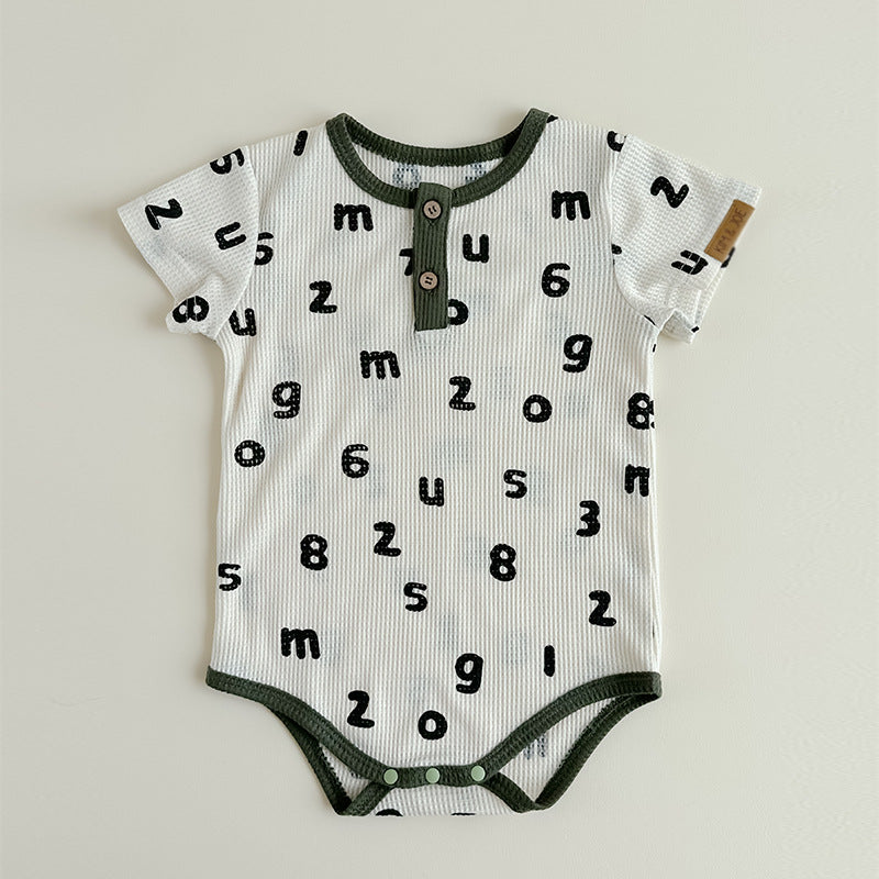 Baby Unisex Letters Pattern Round Neck Short-Sleeve Onesies In Summer