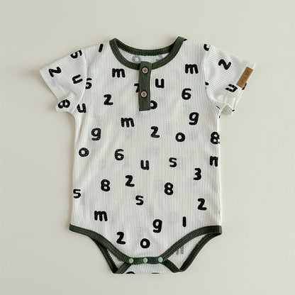 Baby Unisex Letters Pattern Round Neck Short-Sleeve Onesies In Summer