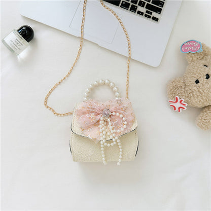 Stylish Floral Carry-On Girls’ Portable Beaded Princess Crossbody Handbag