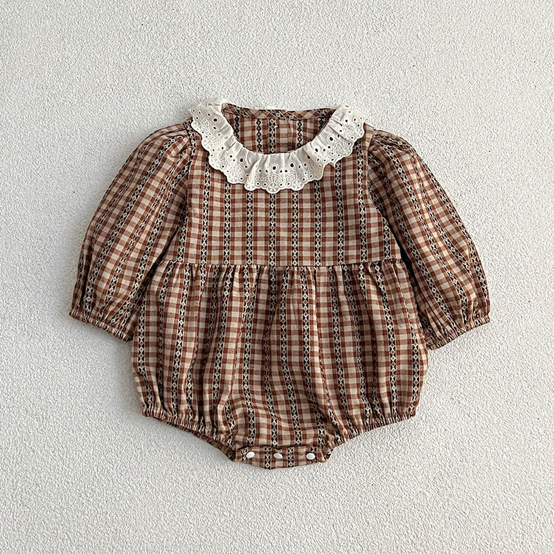 New Spring/Autumn Baby Vintage Plaid Onesies And Dress For Girls With Long Sleeves – Family Sister Matching Set