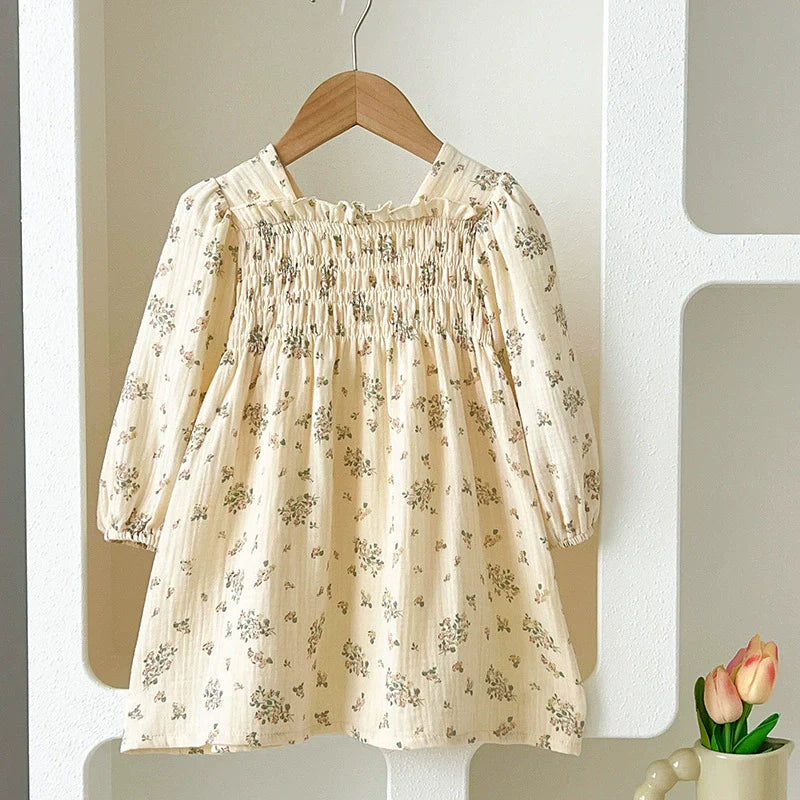 Autumn Baby Girls Flowers Pattern Long-sleeved Square Neck Onesies and Dress – Princess Sister Matching Set