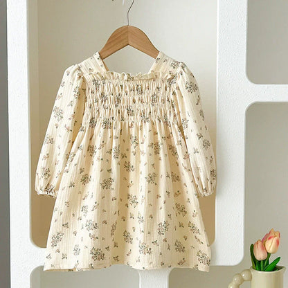 Autumn Baby Girls Flowers Pattern Long-sleeved Square Neck Onesies and Dress – Princess Sister Matching Set